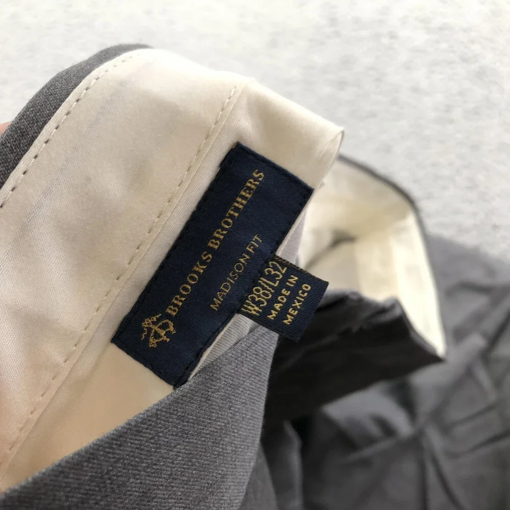 Brooks Brothers Pants Mens 38x32 Gray Wool Dress Flat Front Straight Madison Fit